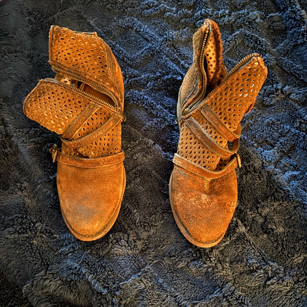 Corral Tan Perforated Strap Ankle Boots